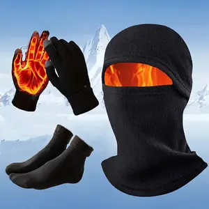 beginner  gloves 3-piece Warm Winter Set - Windproof and Warm Knitted Balakla Hat Cycling Warmth Shake Fleece Winter Windproof Face Mask