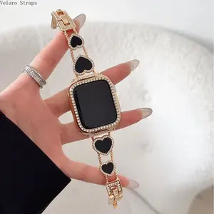 1PC Metal Heart-Shaped Diamond-Studded Watch Band for Apple Watch, Adjustable Rhinestone Inlaid Strap Only Compatible with Apple Watch Ultra/SE/Series 4-9, 38-49mm Smart Watch Accessories