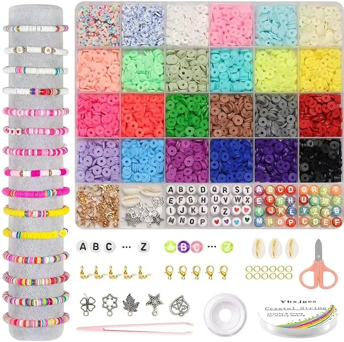 Clay Beads Bracelet Making Kit, 3800Pcs Polymer Flat Beads for Jewelry Making Heishi Beads for Friendship Bracelet Kit with Charm Kit for DIY Crafts Gifts for Girls