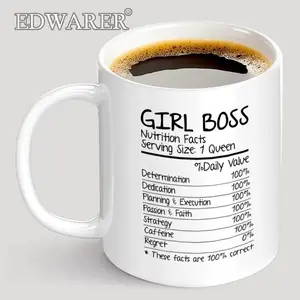 Girl Boss Nutrition Facts Coffee Mug, Funny Sarcasm Coffee Cup, Motivational Inspirational Appreciation Gift for Friends, Colleagues, Employers, Lady, Boss, Her Wives, Mom, Drinkware