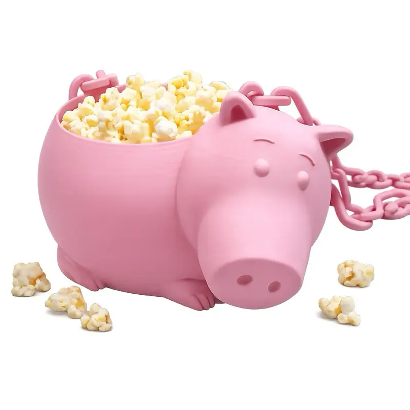 Pig-Shaped Popcorn Bowl with Attached Chain