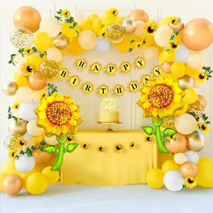 Sunflower Birthday Party Decorations Kit Sunflower Banner Yellow Balloon Arch Sunflower Vine Sunflower Heads Table Covers Cake Toppers 146 Pack Sunflower Party Supplies for Shower Décor Garland Aluminum Colorful Set diaper cake