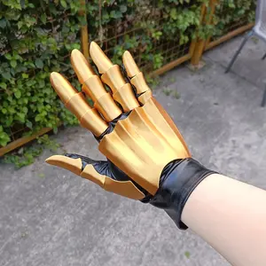 Gold 3D Printing Handmade Gluing Punk Mechanical Gloves Vintage Gothic Wearable Hand Armor Unisex Techwear Cosplay Exoskeleton Gloves