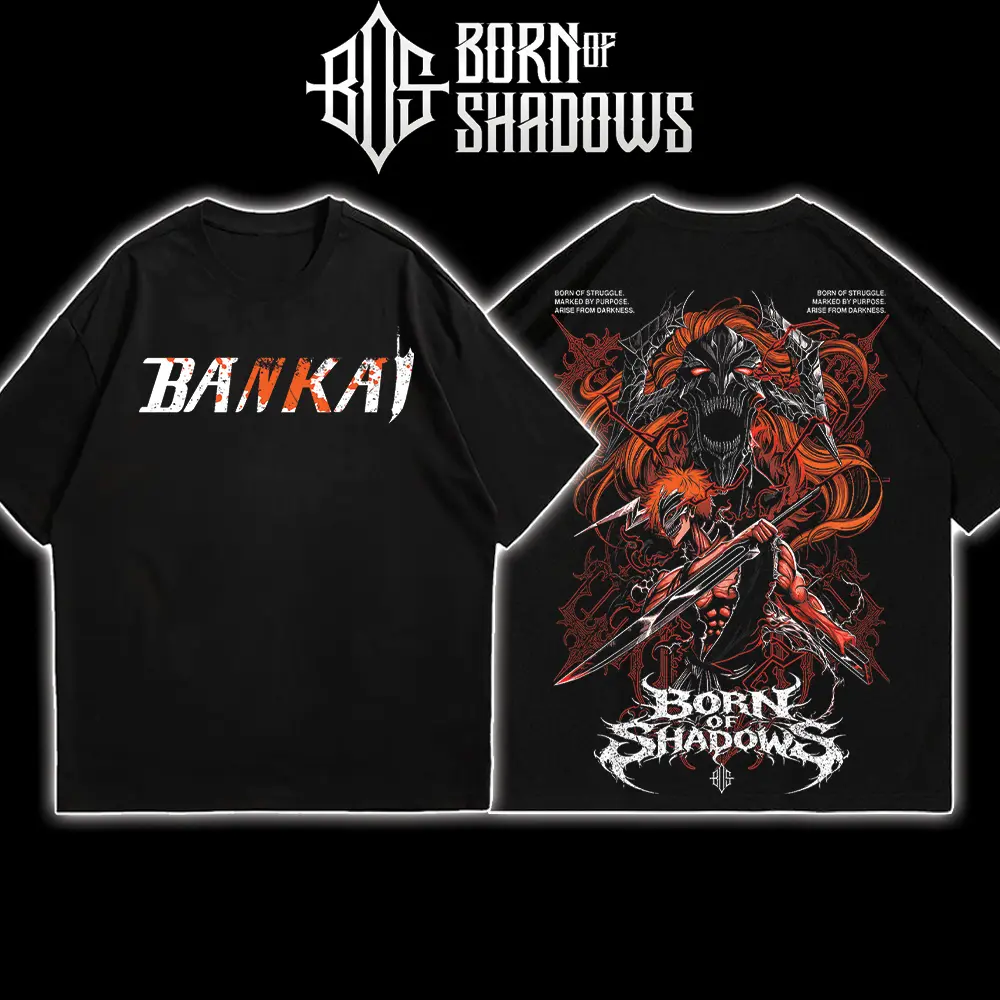 BOS4U Retro Vintage Limited Edition Oversized Bleach Ichigo Kurosaki Hollow Moon Graphic T-shirt - Seamless Fabric Street Style Anime Apparel