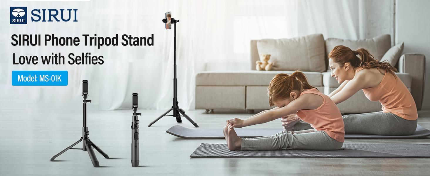 Sirui Selfie Stick Tripod,SIRUI MS-01K Portable Extendable Tripod Stand with Bluetooth Remote & Phone Mount Compatible with 1/4"" Female Thread