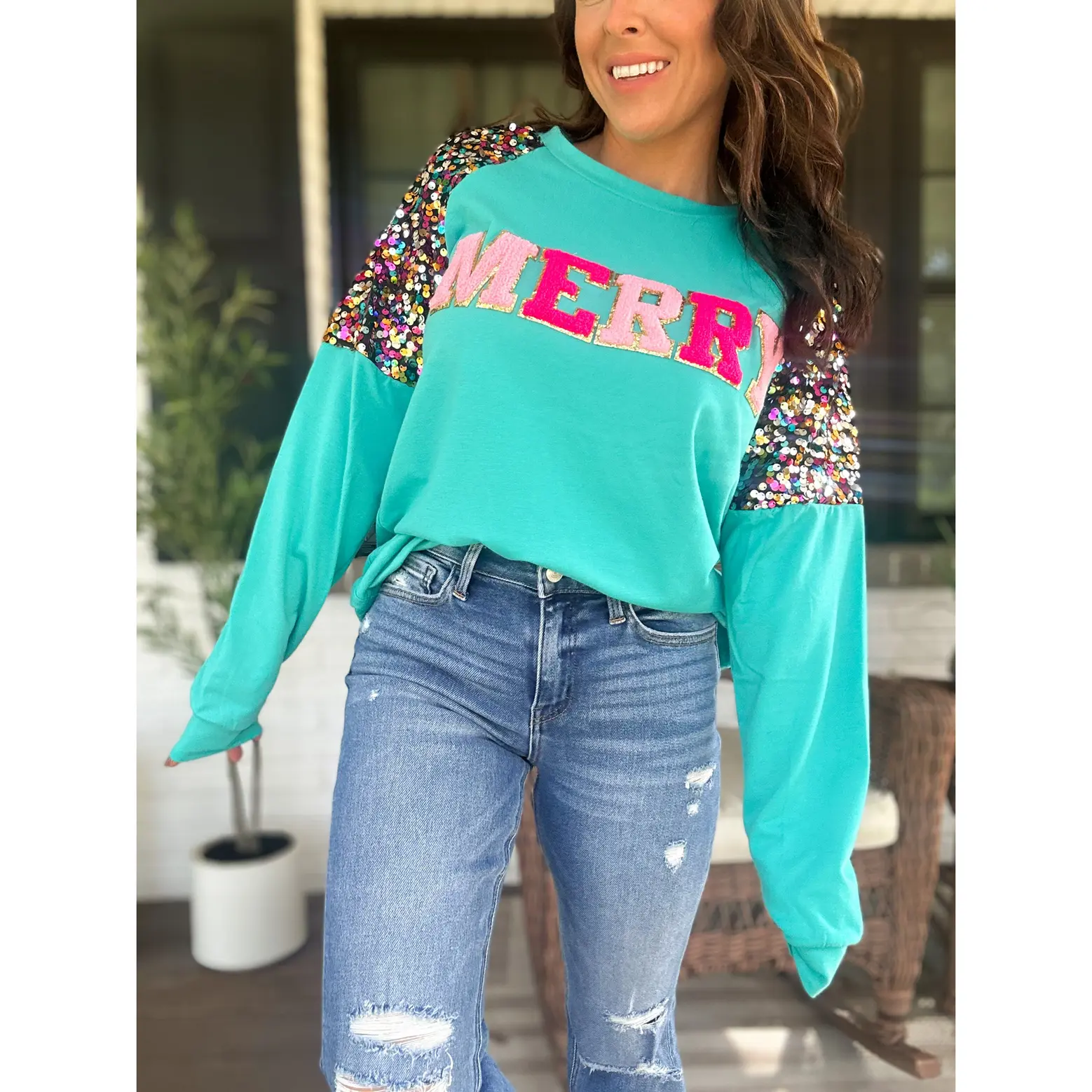 Merry Confetti Sequin Sweater Top