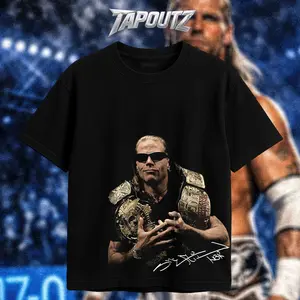 TAPOUTZ Shawn Michaels HBK Heartbreak Kid Heavy Cotton WWE Double Sides Unisex T-shirt For Wrestling Fan The Showstopper Apparel Menswear Womenswear Gift For Fans DTG Breathable Printing Classic Soft
