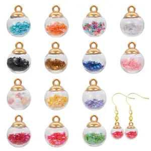 50Pcs Random Colors Glass Ball Charms, 16mm Glass Round Charms with Plastic Findings, Connector Rings for Jewelry Making