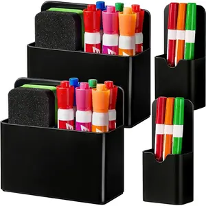 Marker Holder for Whiteboard and Locker, 4 Pack  Cups for Dry Erase Markers, Pen and Pencil Organizer for Fridge Storage, Classroom and Office Accessories (Black)