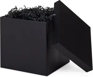 Medium Gift Box with Lid & Shredded Paper Fill – 7" Black Gift Box for Birthdays, Weddings, Graduations & Special Occasions, Elegant Packaging for Gifts & Presents