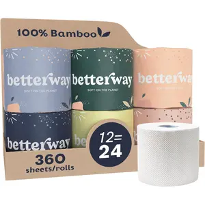 Bamboo Toilet Paper 3 Ply - Sustainable Toilet Tissue - 12 Double Rolls & 360 Sheets Per Roll - Septic Safe - Organic, Plastic Free