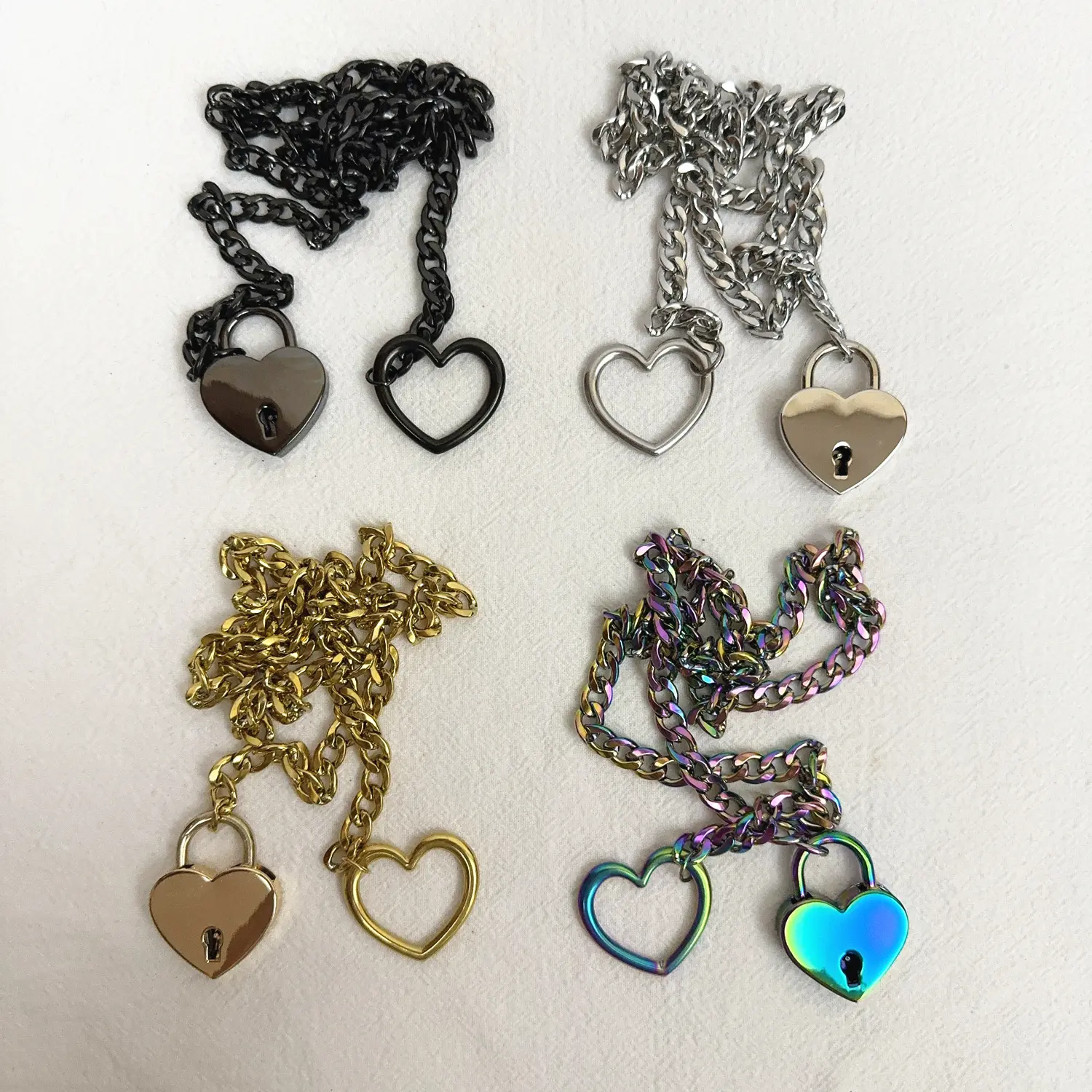 タグ有♡GOLDS♡ハートチャーム＆ダブルジップ♡チョーカー付トップス♡黒ピンク ThatDripTho Edgy Punk Slip Chain Necklace with Heart O-Ring, Heart
