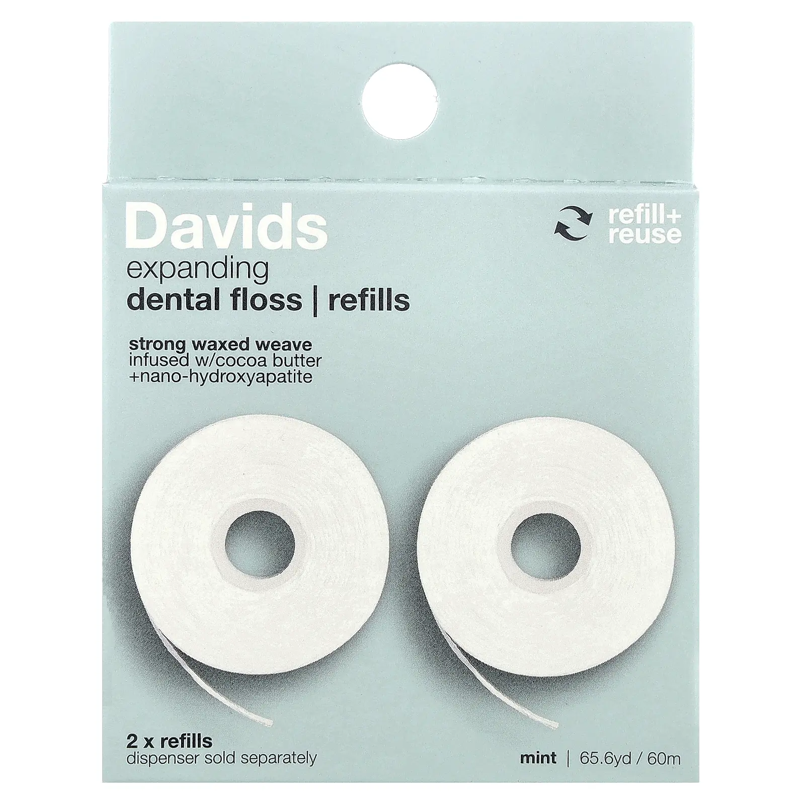 Davids Expanding Dental Floss, Refills, Mint, 2 Count, (32.8 yd / 30 m) Each Davids Expanding Dental Floss, Refills, Mint, 2 Count, (32.8 yd / 30 m) Each