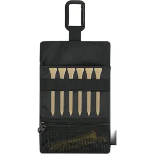 Golf Pouch Bag Tees Holder Ball Pocket, Zippered Valuables Accessories Belt with Carabiner for Balls, Tees, Markers, Divot Tools, Phone,  Black