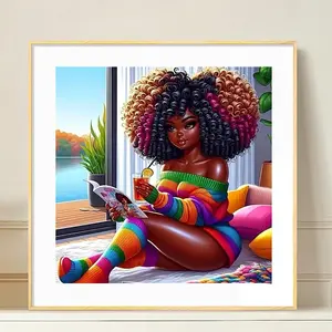 Women Portrait Diamond Arts Colorful Painting Kit, DIY 5D Diamond Arts Colorful Painting by Numbers Kit, Wall Art Decor for Home Living Room, Diamond Painting Kits