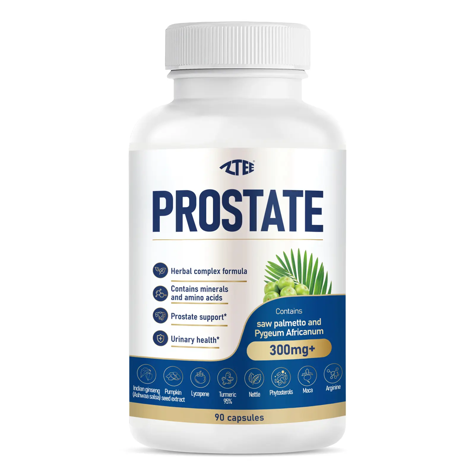 ZTEE Prostate Herbal Blend Dietary Supplement - Supports Prostate, Urinary Health - With Saw Palmetto, Pygeum Africanum, Stinging Nettle, Plant Sterols, Pumpkin Seed Extract, Lycopene, Zinc, Minerals, Amino Acids - Prop 65 Safe - 90 Capsules