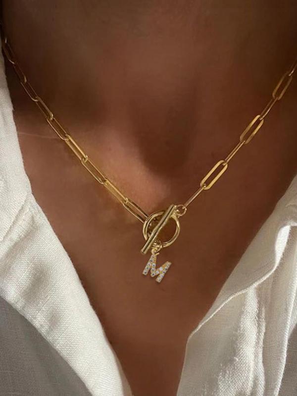 2024 Summer Fashion Rhinestone Decor Letter Detail Pendant Necklaces ...