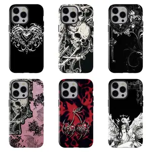 Dark Gothic Thorn Skull Phone Case-Punk Rose Heart Style Shockproof Protective Cover For iPhone 11 12 13 14 15 16 17 Pro Max For Samsung S26 S25 S24 S23 S22-Gift For Her/Him