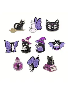 10 Pcs Cat Enamel Pins Set, Magic Cat Brooches for Backpacks & Collars, Fashion Jewelry Gift for Men Women Daily Wear, Jewellery