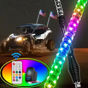 Nilight 2Pcs 3FT Spiral Antenna W/ Spring Base Led Whip Light RF Remote Control | 8.6FT Wire 5Pin Switch
