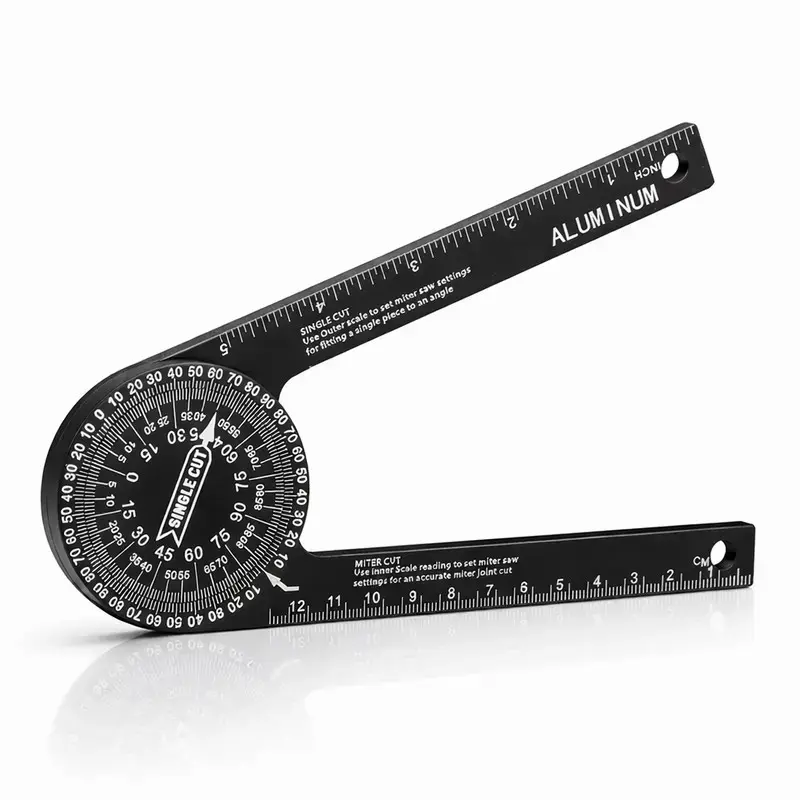 Aluminum Miter Saw Protractor | 7-Inch Rust Proof Angle Finder Featuring Precision Laser Engraved Scales Professional Saw Protractor with Measuring Rulers for Angle Finder Carpentry, Crown Molding Tool, Baseboard building trade CNC Machined Woodworking fa