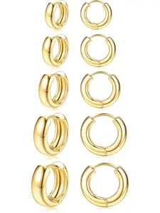 Small Chunky 14K Gold Plated Hoop Earrings for Women Trendy - Hypoallergenic Cartilage Earring Sets for Sensitive Ears Thick Hoops Huggie Earring Stacks Dainty Silver Plated Jewelry
