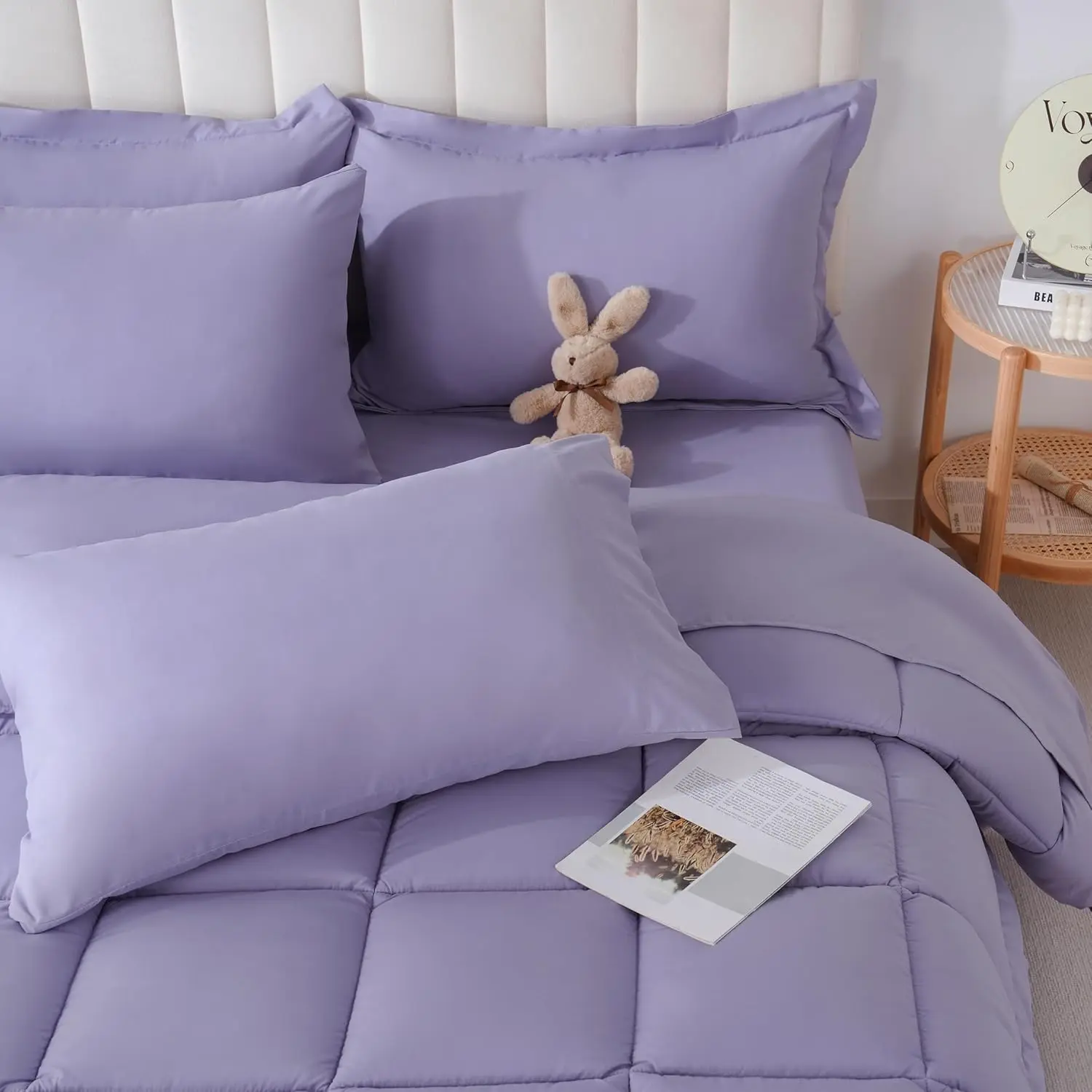 Comforter Set, 7 count Bedding Sets  Purple,  Season Down Alternative Bed in a Bag  with Comforter, Flat Sheet, Fitted Sheet, 2 Pillow Shams & 2 Pillowcases