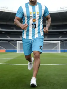 Argentina No 10 Soccer Jersey Set, Sporty Style, Slim-Fitting Shorts, Regular Length Top, Without Collar & Zipper, Perfect for Field & Street Wear