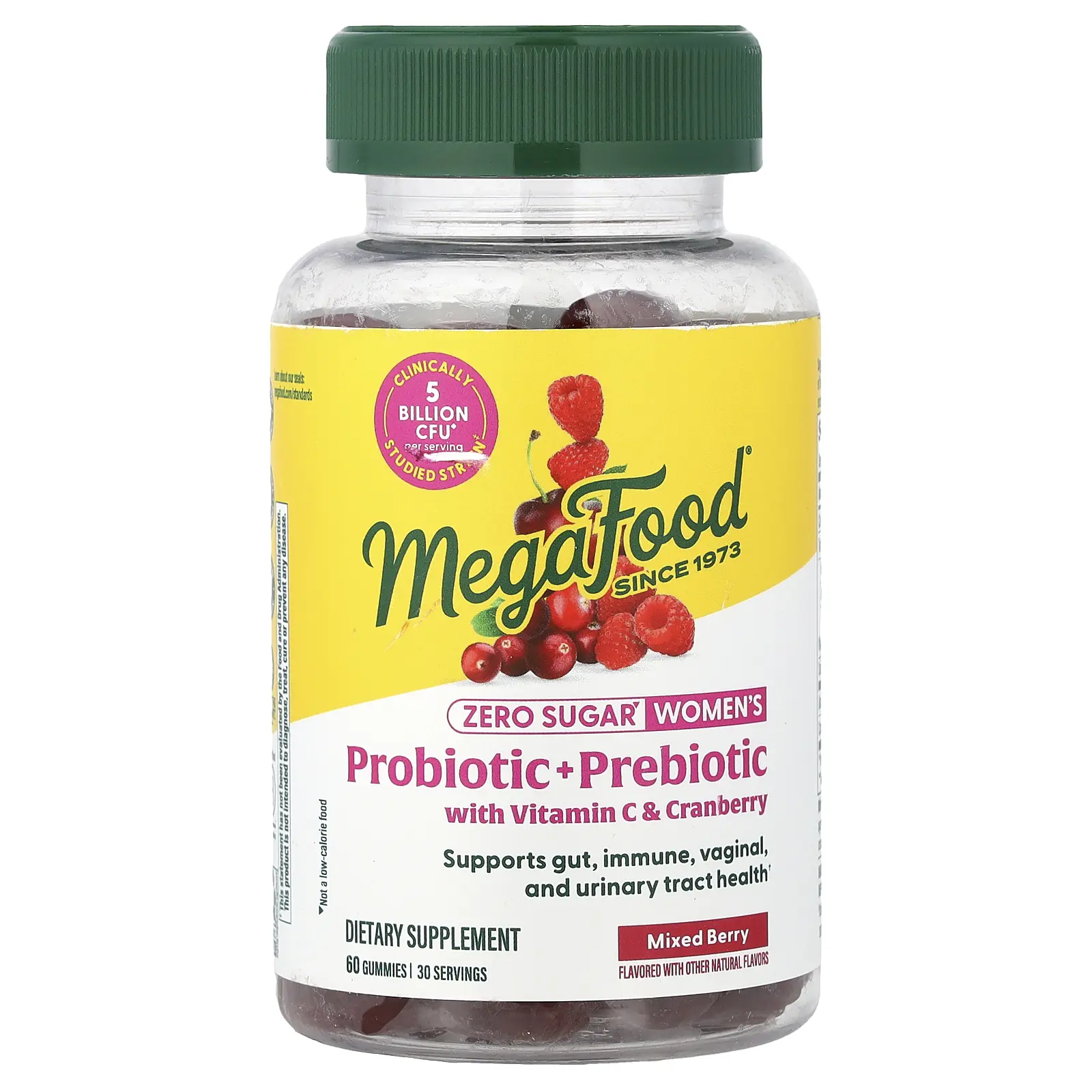 MegaFood Women's Probiotic + Prebiotic With Vitamin C & Cranberry Gummies, Mixed Berry, 60 Gummies