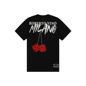 Roberto Vino Milano Back Print Tee, Red Dice Design, Black Streetwear Shirt