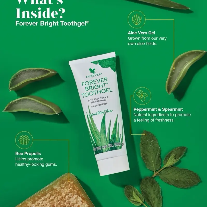Forever Bright Toothgel with Aloe Vera Gel Peppermint & Spearmint Bee Propolis Oral Care Product 4.6 oz