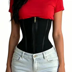 Waist Trainer Women's Overbust Faja Body Shaper, Smooth Seamless Mid Waist Belly Binder, Solid Zipper-Front Waist Trainer Tummy Control Corset for Postpartum Recovery, Basic Compression Short Fabric Shapewear summervibes Outfits Womenswear