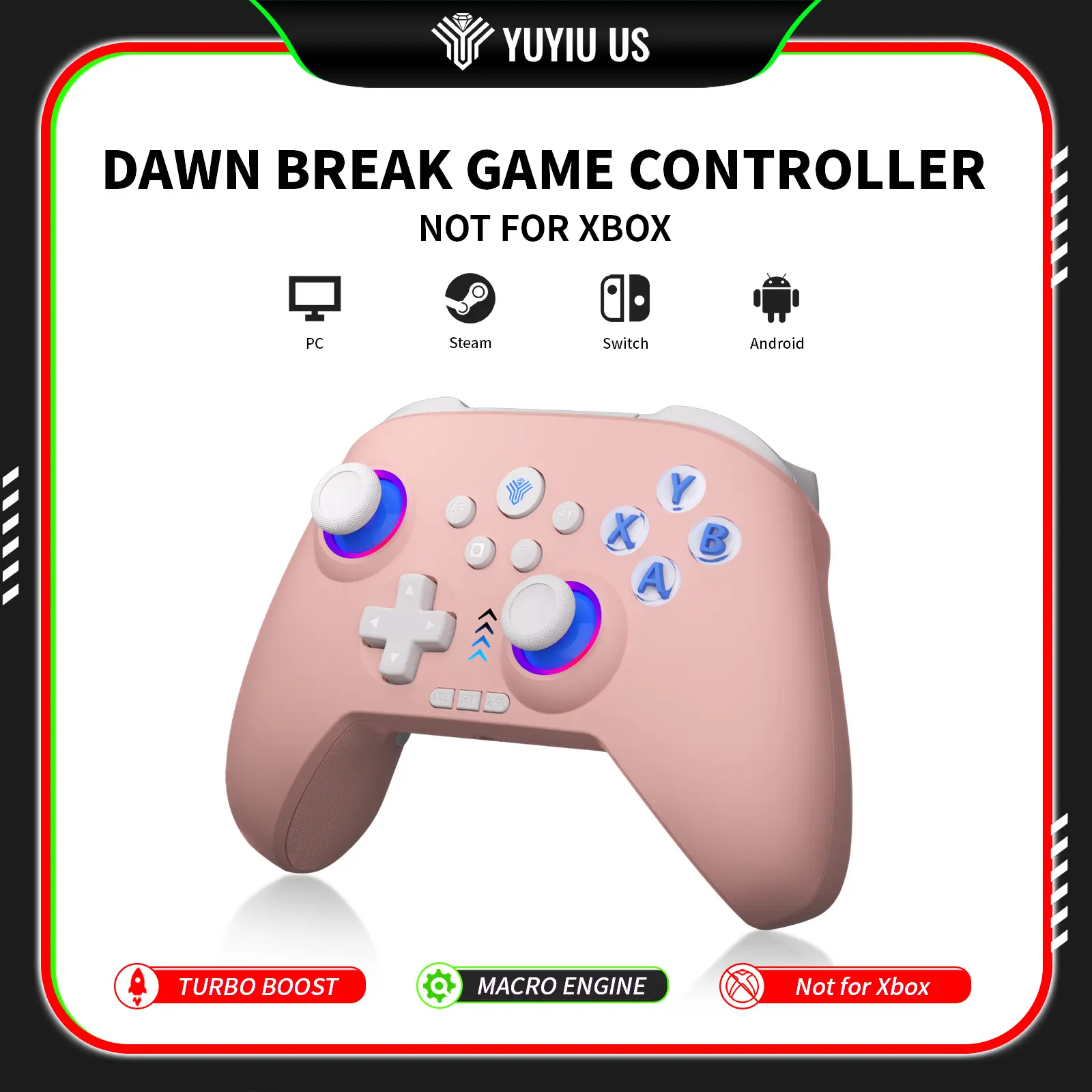 YUYIU Dawn Breaker Wireless Gaming Controller - Custom Aesthetic, No Stick Drift, Hall Effect Sticks, Linear Triggers, Dual Vibration, RGB Lights, Color Changing Customizable Buttons, Gamer Stuff for PC, Switch, Steam (Not Compatible with Xbox)