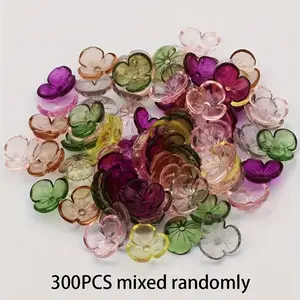 300pcs Vibrant Multicolor Transparent Acrylic Flower Beads, Mixed Sizes with Glossy Finish - Ideal for DIY Jewelry Making, Necklaces, Bracelets, Earrings, Keychains, Accessory Decoration|Decorative Beads|Acrylic Material, Jewelry Making Supplies