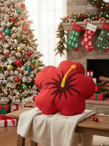 Boricua Hibiscus Flower Pillow - Red Floral Accent Cushion - Coqui Island Inspired Throw for Sofa, Bedroom & Festive Christmas Decor