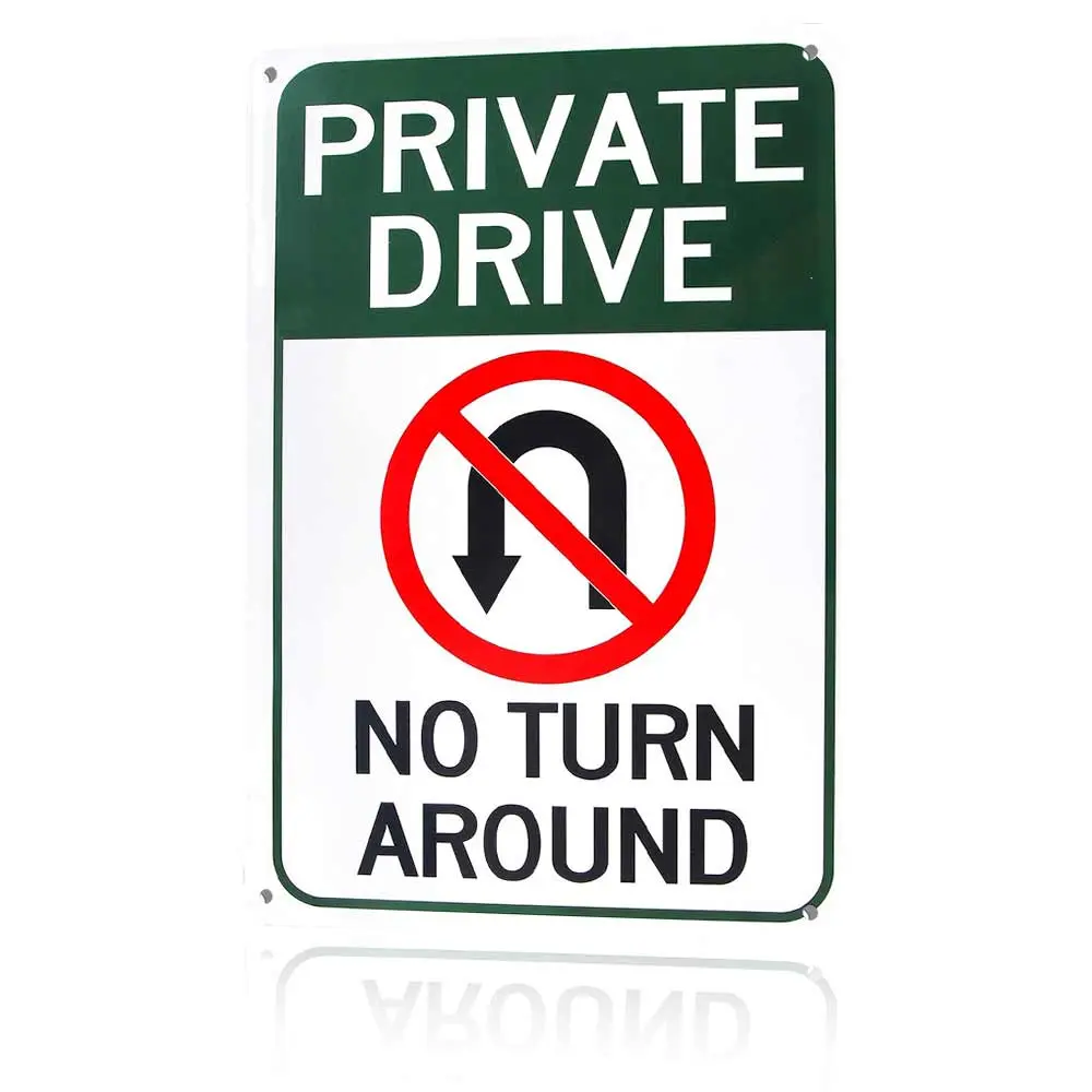 12x8 inch Eco-Friendly Metal Aluminium Private Drive No Turn Around Sign, Vintage Outdoor Mountable Home Warning Plaque for Nail Business Retro Wall Decor