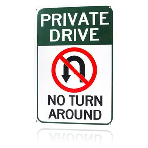 Private Drive No Turn Around Metal Sign 12x8 In Aluminum, Vintage Driveway Warning Tin Sign for Home, Business, Retro No U-Turn Wall Art, 12x8 Inch Aluminum Plaque