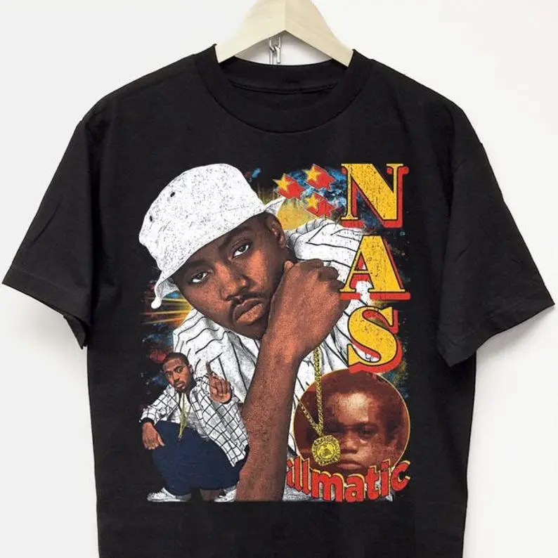 Nas T-shirt Vintage Y2k Rap Tee T-shirt Unisex Crewneck Cotton Hip Hop Graphic Concert Tour Merch Old School 90s Tupac Biggie Kanye Wu Tang Drake Dmx Jay Z Mf Doom