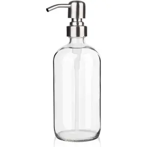 Glass Soap Dispenser - Clear Dish Soap Dispenser for Kitchen, Refillable Liquid Hand Soap Dispenser with Rust Proof Stainless Steel Pump for Bathroom, Countertop (17 Ounce/ 500 ML)
