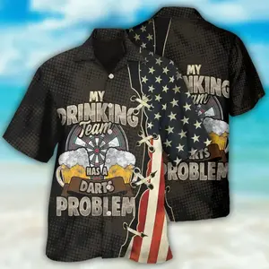 Darts Independence Day My Drinking Team Hawaiian Shirt, Beer Style Tropical Short Sleeve Shirt, Summer Aloha Button Down Shirt, Gift for Him or Her