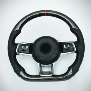 Gen 7 Golf R Carbon fiber steering wheel with red marker, red stiching on perforated leather grip
