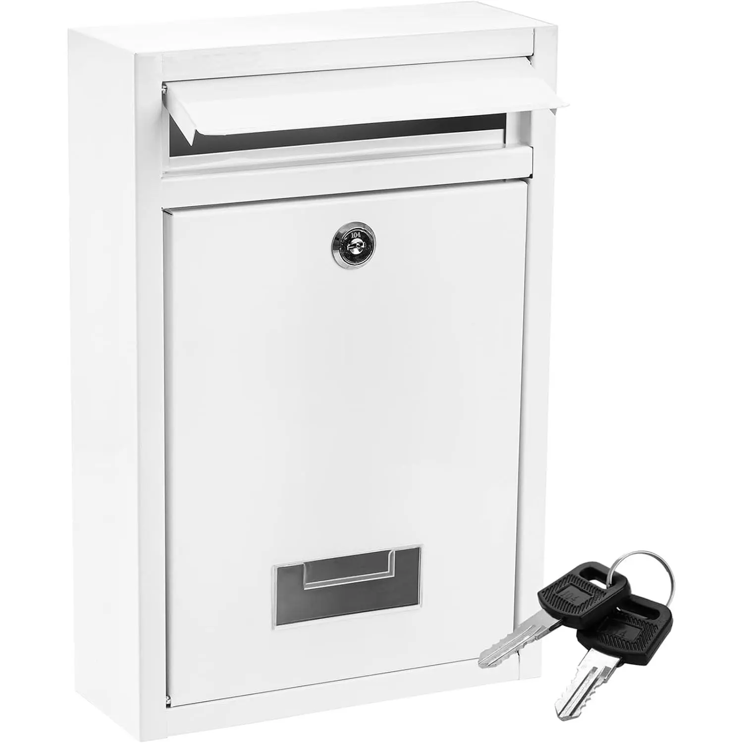 Wall Mount Mailbox with Key Lock, Steel Cover Metal Dropbox,  Postbox with Slot for Envelope, Letter, Outside, , Office Business, 12.6" H x 8.5" L x 3.3" W, White