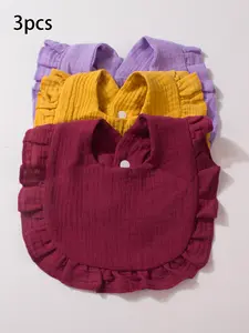 Cute Ruffle Trim Baby Bibs, Soft Comfortable Breathable Baby Bibs, Baby Accessories for Boys & Girls