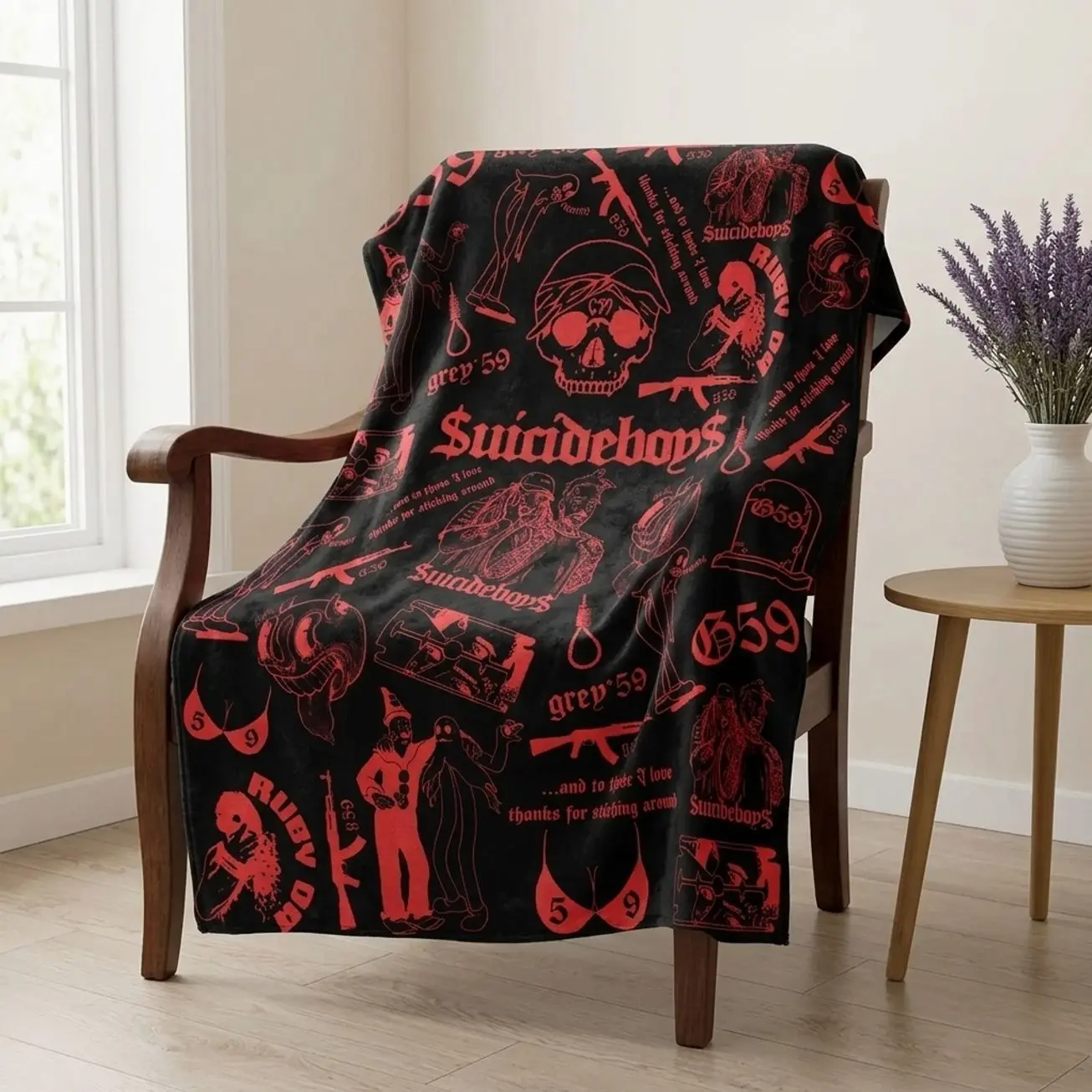 5uicideb0ys G59 Grey 59 Soft Fleece Throw Blanket - Pink Black Rap Music Room Decor