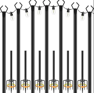 10Ft String Light Poles 6 Pack, Adjustable Outdoor Light Poles for String Lights, Outdoor Lighting Stand with Fork for Patio, Deck, Backyard, Garden, Party & Wedding