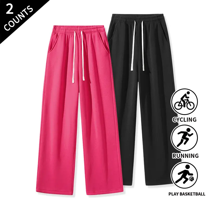 2-Pack Solid Sweatpants for Men with Elastic Drawstring Waist, Everyday Street Casual Wear