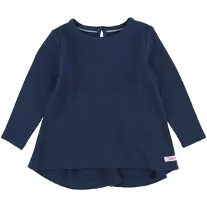 RuffleButts Toddler Girl Waffle Knit Long Sleeve Bow Back Top - Blue, 4T