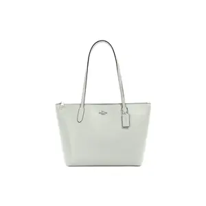 COACH Zip Top Tote Bag in Sage Green with Leather Crossgrain and Shoulder Strap for Women