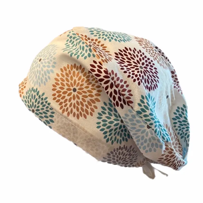 Euro Style Surgical Hat with Floral Pattern and Adjustable Strap