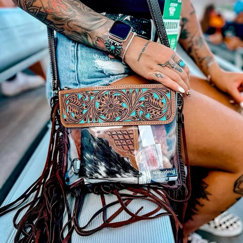 Alyssa Crossbody - Western Leather Clear Crossbody Purse Bag stadium approved event concerts